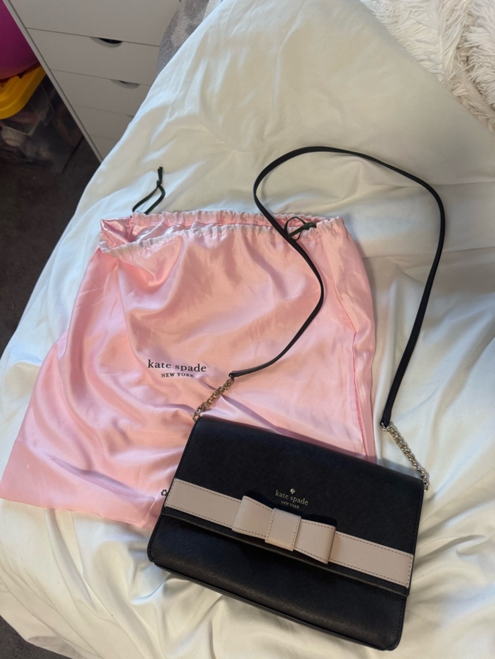 kate spade Black Crossbody Bag with Beige Bow Accent